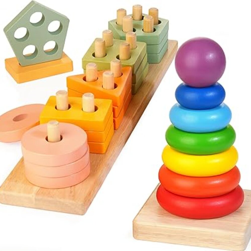 Montessori Wooden Sorting & Stacking Educational Toys New Sealed- 2 in 1